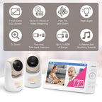 VTech 2-Cameras Video Baby Monitor with 7" Color LCD Screen, Rechargeable Battery, Video and Audio Streaming, Pan-Tilt-Zoom, Touch Multi-Color Night Light, Two-Way Talk: Advanced Max Twin (Tan)