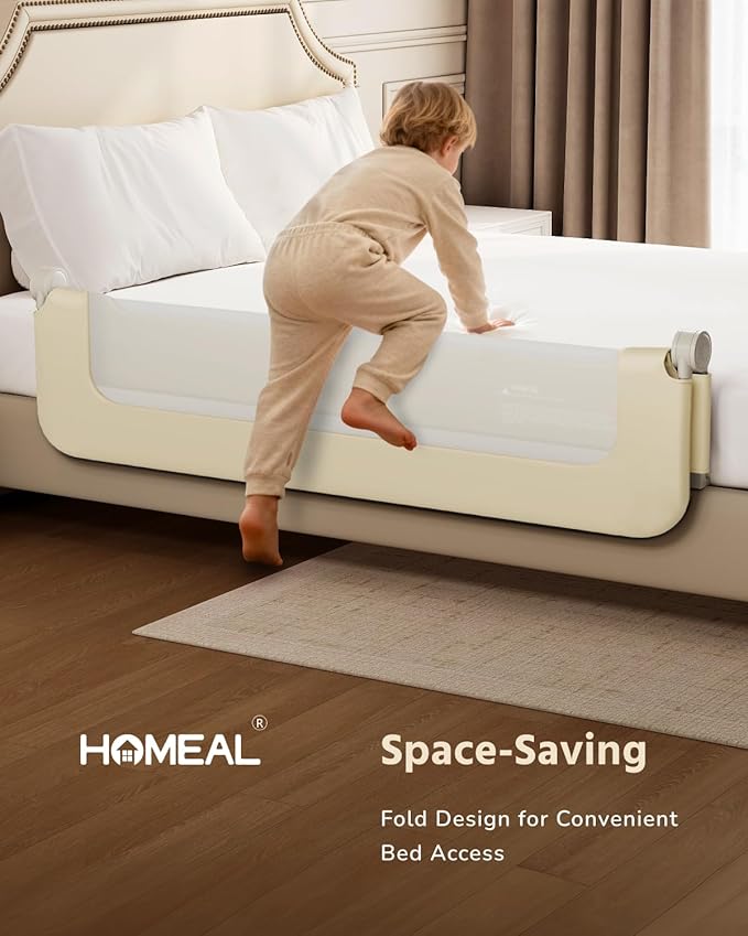 HOMEAL 32"x24" Bed Rail for Toddlers - Foldable Bed Side Rail with U-Shape Base, Baby Bed Rail Guard for Twin, Full, Queen, King Mattress, Beige, 1 Pack