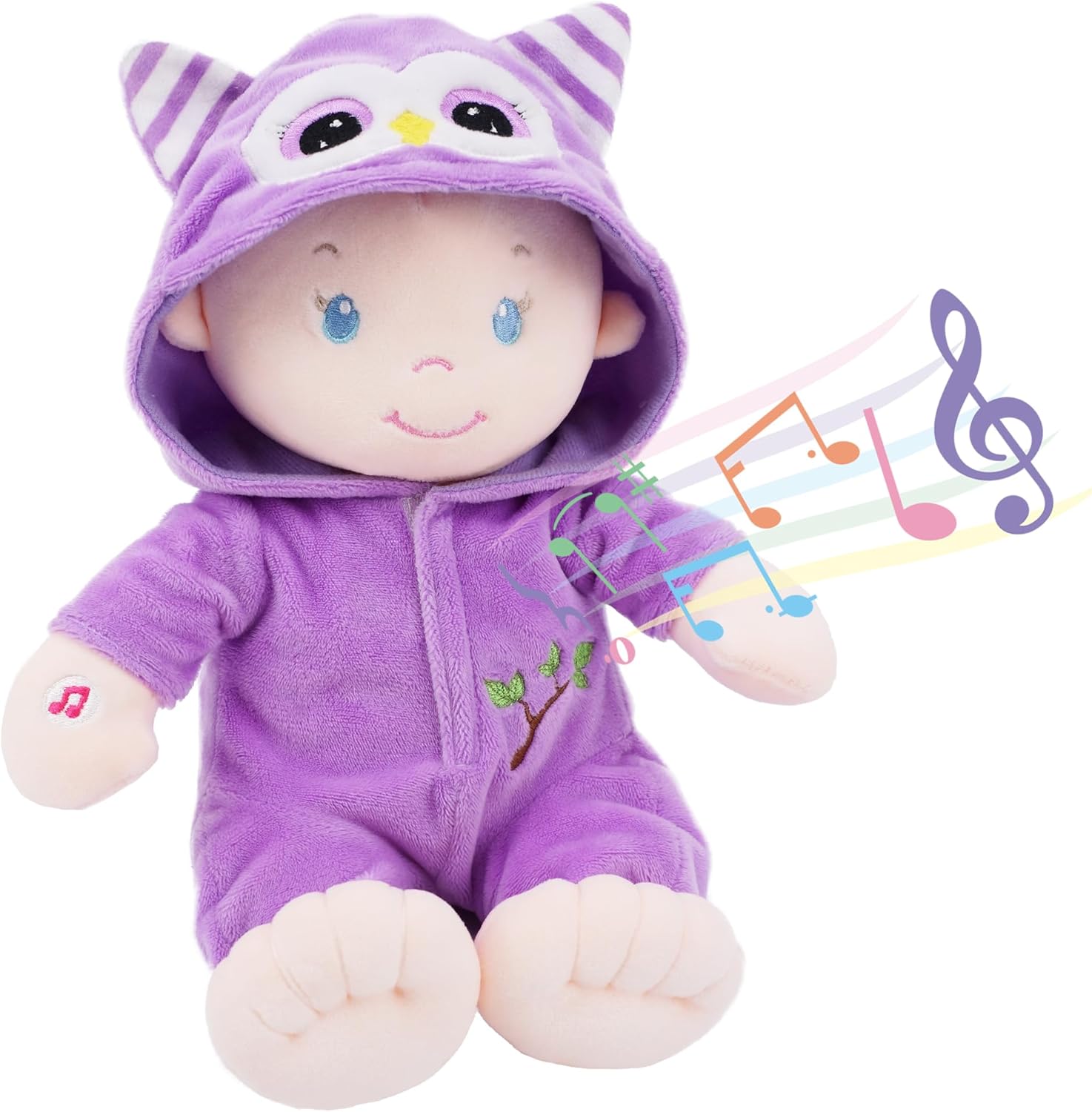 June Garden 12" Soothing Music Sweet Dolly Bedtime Owl - Interactive Stuffed Ultra Soft Talking Baby Doll for Birth and Up