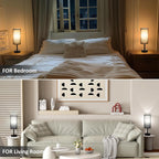 Black Bedside Table Lamps Set of 2-3 Color Temperatures Pull Chain Lamp with AC Outlet Charging Port, Round Night Stand Lamps for Bedroom Office, Small Bed Side Light with E26 LED Bulbs