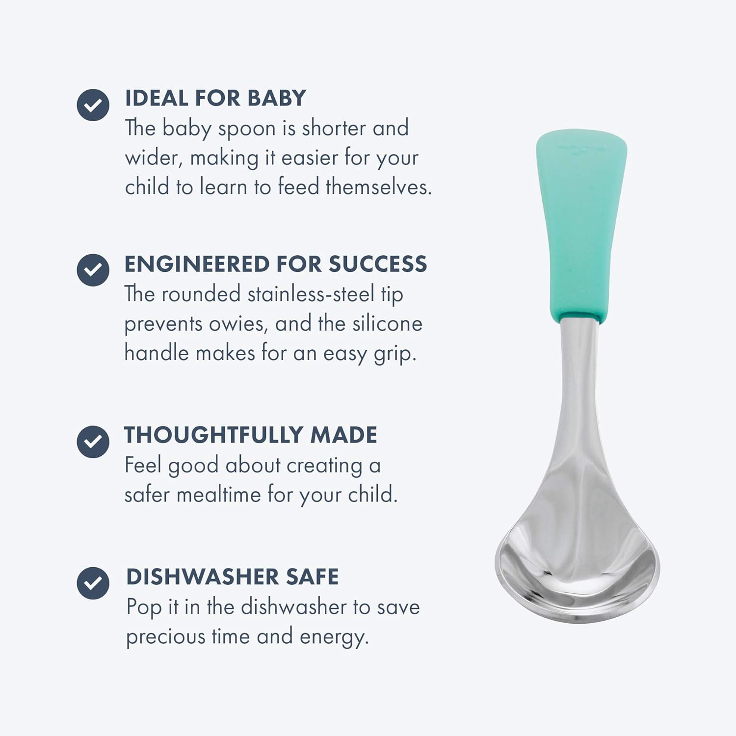 Avanchy Baby Spoons, Forks Stainless Steel and Silicone Set, Self Feeding Food Utensils, 4 Months Baby Led Weaning