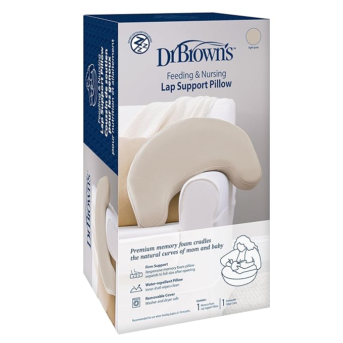 Dr. Brown's Feeding and Nursing Lap Support Pillow with Cover, Premium Memory Foam, Responsive Firm Support, Light Gray