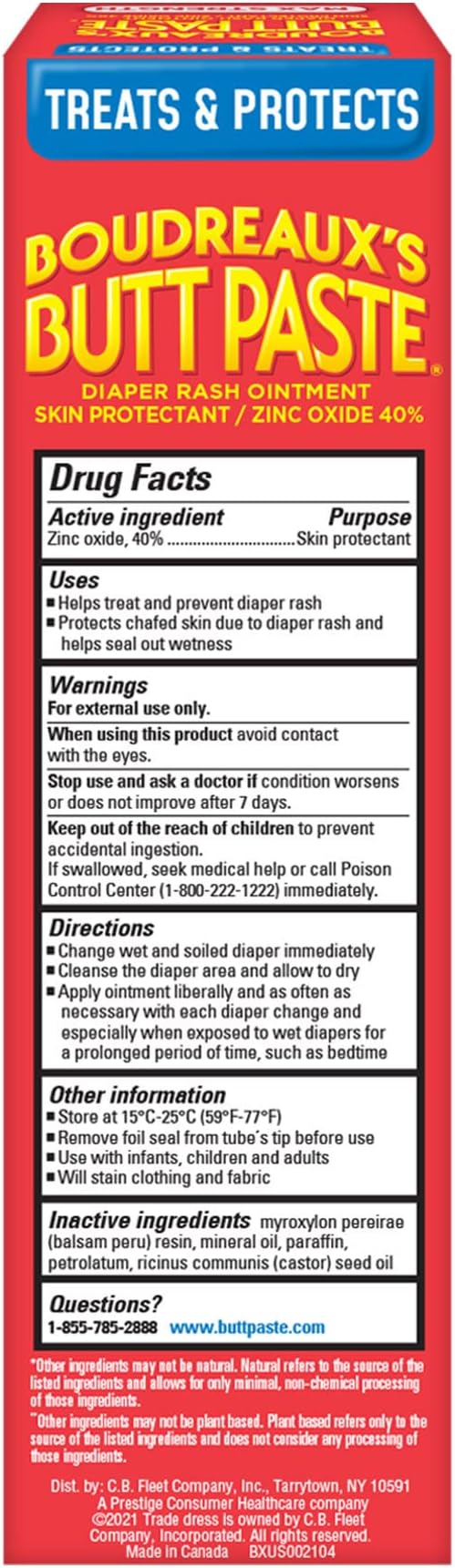 Boudreaux's Butt Paste Maximum Strength Diaper Rash Cream, Ointment for Baby, 4 oz Tube