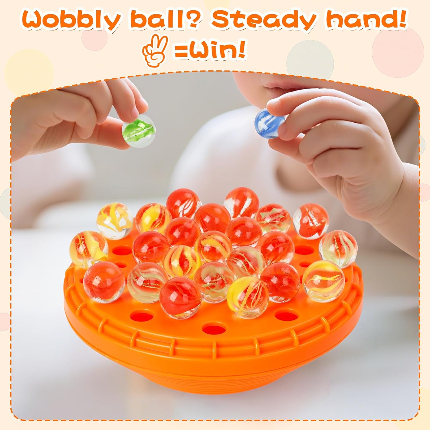 Marble Balance Game - 50 Colorful Marbles with Built-in Storage, Fun Family Challenge for 1-4 Players, Educational Toy for Kids & Adults, Perfect for Parties, Travel & Birthday Gifts (Sunset Orange)