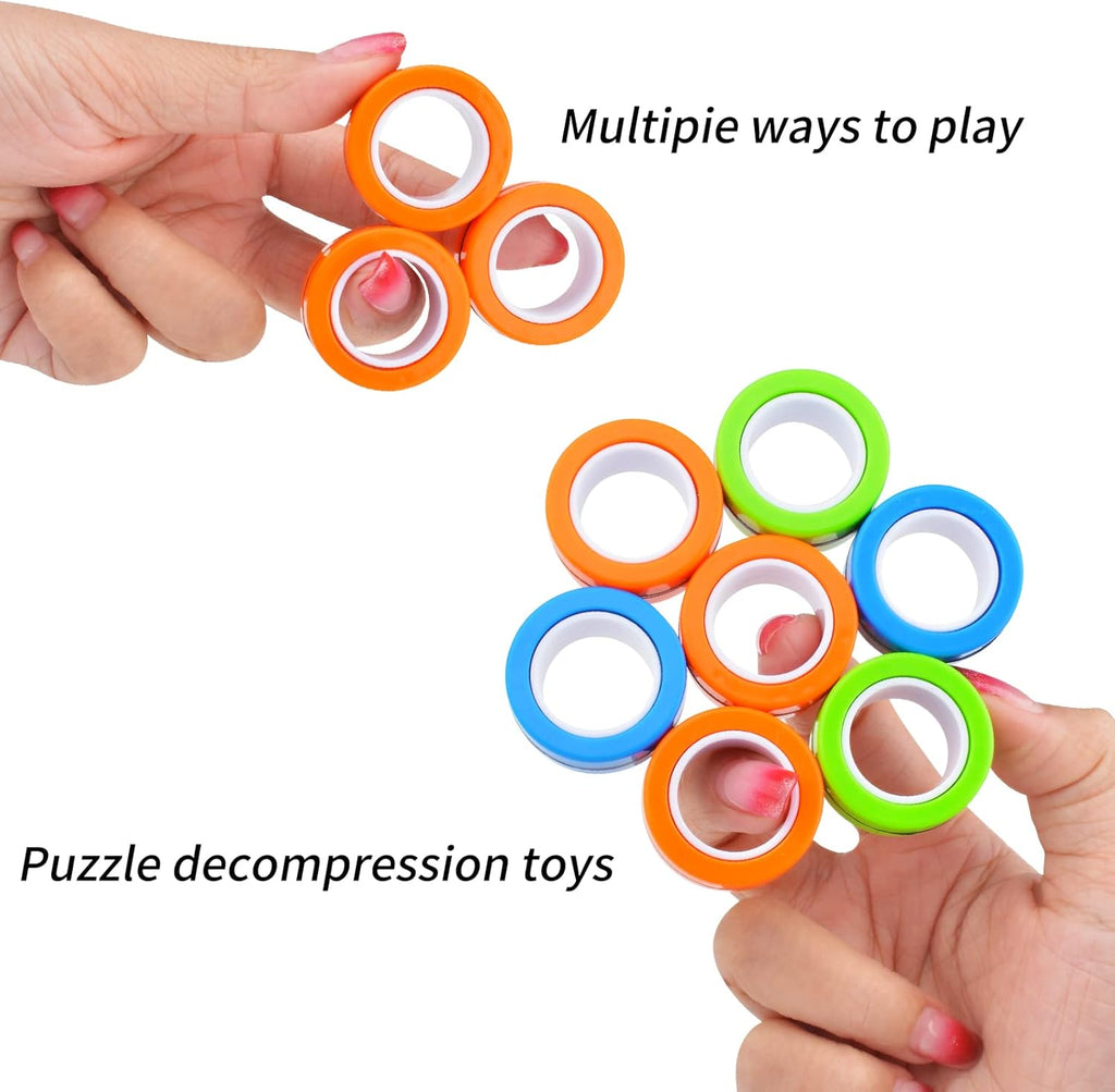 6PCS Magnetic Rings Fidget Toys, Roller Rings, Adult Finger Fidget Toys, ADHD Anxiety Relief Decompression Magical Ring Fidget Toy,Funny Gifts Kids Magnetic Spinner Ring for Boys Girls
