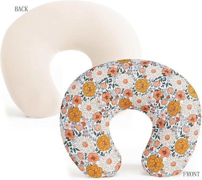 Nursing Pillow and Positioner, Breastfeeding, Bottle Feeding, Baby Sitting Support with Removable Ultra Soft Minky Cover, Tummy Time Support for Baby Boys and Girls (Flower)