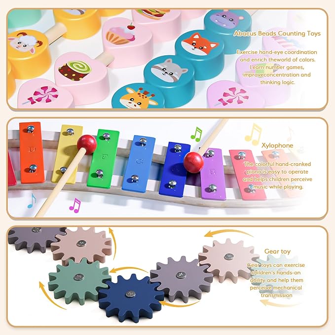 Baby Playpen - Adjustable Multi-Shape Wooden Play Yard, Portable Collapsible Activity Center with Baby Fence Play Area & Toys for Infants, Toddlers (56x56x24inch