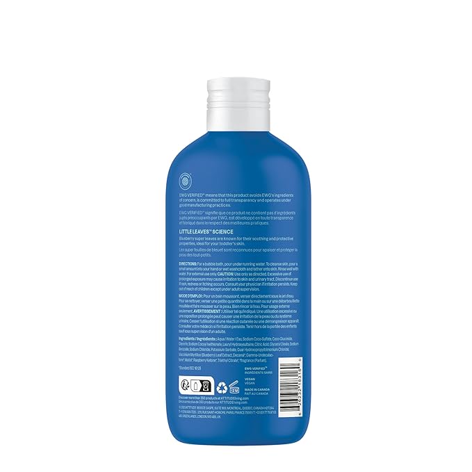 ATTITUDE Bubble Wash for Kids, Hair Shampoo and Body Soap, EWG Verified, Plant- and Mineral-Based, Vegan, Blueberry, 16 Fl Oz
