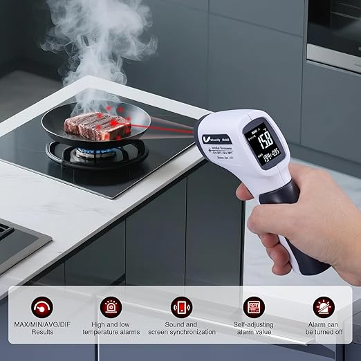 Temperature Gun for Meat,Automotive Infrared Thermometer Gun with Ring Laser DS12:1,Digital Thermal Gun with Adjustable Emissivity&High/Low Alarm,-58~1400℉IR Temp Gun for Engine,Brakes&HVAC