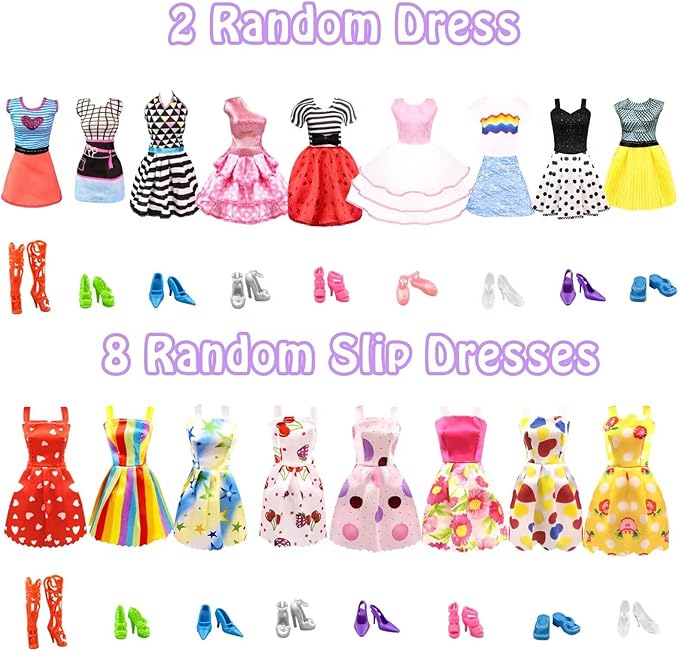 75Pcs Doll Clothes and Accessories Fashion Design kit for 11.5 Inch Doll Dress Up Including 2 Wedding Gown Dresses 1 Fashion Dress 2 Party Dress 8 Mini Dresses 3 Tops and Pants 10 Shoes 6 Necklaces