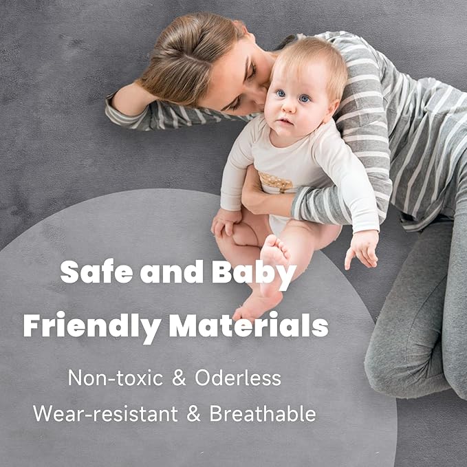 ACOMOPACK Baby Play Mat for Floor 1.3" Thick Memory Foam 50x50 Soft Velvet Playpen Mat for Kids,Infants,Toddlers,Tummy Time Crawling Mats with Non-Slip Bottom,Yoga,Tatami,Nursery Rug（Dark Grey）