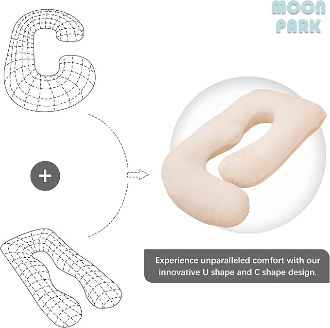 MOON PARK Pregnancy Pillows for Sleeping - U Shaped Full Body Maternity Pillow with Removable Cover - Support for Back, Legs, Belly, HIPS - 65 Inch - Brown