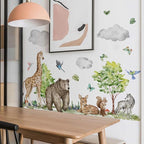 Watercolor Jungle Animal Wall Decals - Tiger, Elephant, Giraffe, Zebra, Lion,Monkey- Forest Wall Decal for Baby's Room, Playroom, Bedroom, Classroom, Kindergarten Decor
