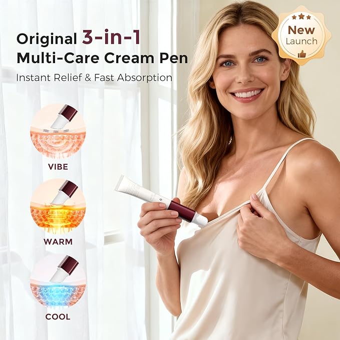 Momcozy ComfortNip™ Multi-Care Nipple Cream Pen, 3-in-1 Heat/Cool/Vibe Rechargeable Portable Nipple Pen with Botanical Nipple Cream, Touch Free 316 Steel Head for Breastfeeding Pain Relief