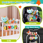 Koty Car Seat Toys, Cute Elephant Car Seat Toys for Babies 0-6 Months Boy, Stroller Toys with Crinkle, Teether, Music Box, Rattle, BB Squeaker for 0 3 6 9 12 Months Babies Infant Boys Girls Gifts