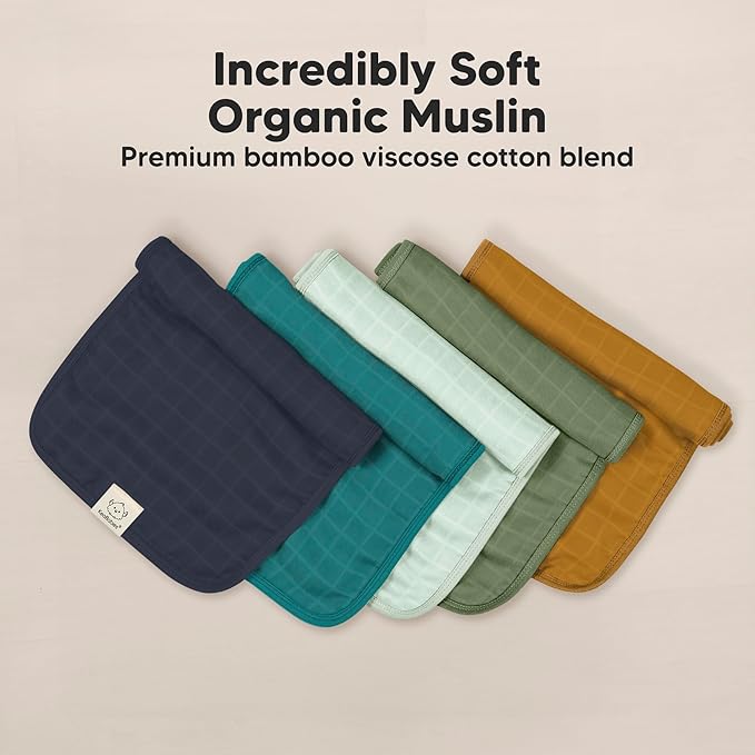 5-Pack Cotton Muslin Burp Cloths Baby Girls, Boys - Soft & Absorbent Spit Up Burp Rags, Large Muslin Towel, Cotton Wash Cloths for Babies, Newborn, Infant, No Shrink, Durable, Neutral (Eclipse)