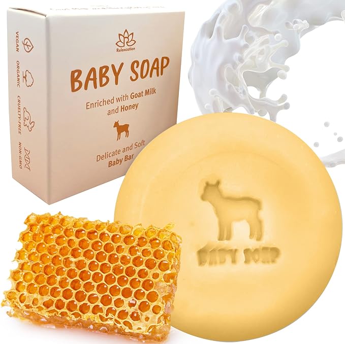 MADE IN USA Baby Soap Bar with Goat Milk and Honey - Naturally Cold Processed from Organic Ingredients - Delicate for Newborn Skin, Gift for babys, Kids, Toddlers and Adults - Handmade in USA