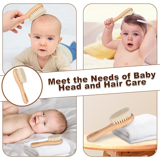 Baby Hair Brush, 2 Packs - Natural Wooden Brush with Premium Goat Bristle, Ideal for Newborns & Toddlers, Promotes Healthy Hair Growth, Prevents Scalp Irritation, Off-white