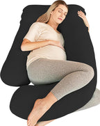 Cute Castle Cooling Cover Pregnancy Pillows, Soft U-Shape Maternity Pillow with Removable Cover - Full Body Pillows for Adults Sleeping - Pregnancy Must Haves - Jumbo 57 Inch - Black