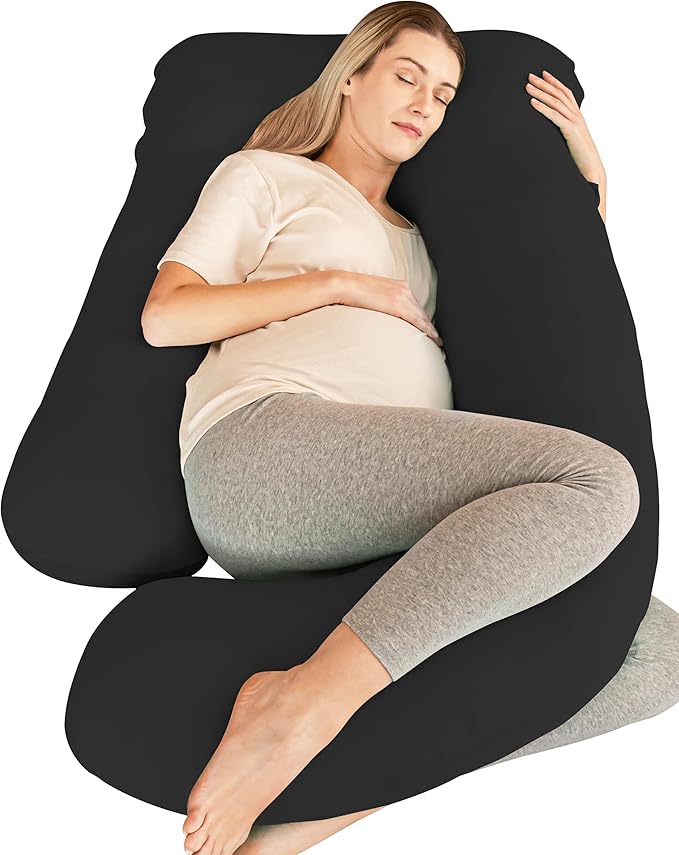 Cute Castle Cooling Cover Pregnancy Pillows, Soft U-Shape Maternity Pillow with Removable Cover - Full Body Pillows for Adults Sleeping - Pregnancy Must Haves - Jumbo 57 Inch - Black