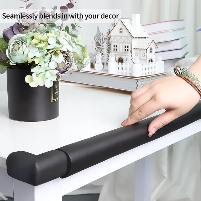 2 Pack L Shape Extra Thick Furniture Table Edge Protectors Foam Baby Safety Bumper Guard 16.4 Ft,Hearth Cushion,for Table, Fireplace, Countertop(with 8 Corners) (Black)