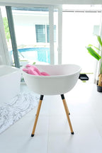 Luxury Baby Bathtub with Wooden Stand – 3-Stage Convertible, Ergonomic & Back-Saving Design (Pink Bundle)
