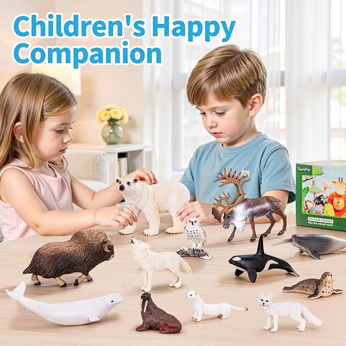 12PCS 4-7" Large Arctic Polar Animal Toys Figurines, Realistic Plastic Artic Animal Figures, Includes Polar Bear,Whales,Orca, Birthday Gift Party Favors Cake Toppers for Kids