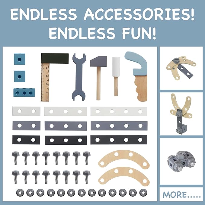 Wooden Tool Bench Toys for Kids Toddlers,Construction Workshop Tool Bench Toys, 51 Pieces Tool Playset with Play Tools Set for Girls & Boys Toddlers 3+