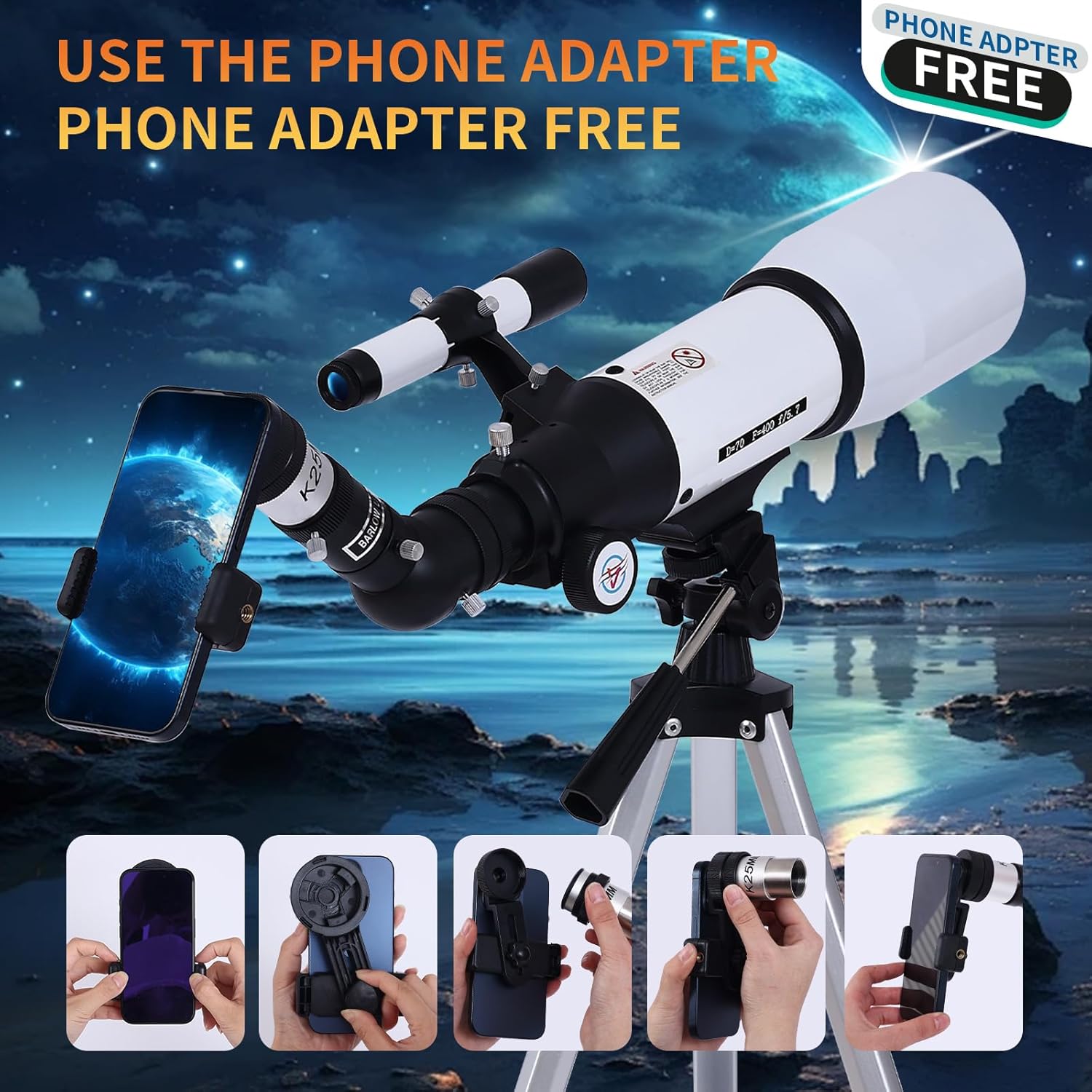 PISEZ Telescope for Adults & Beginner,70mm Aperture 400mm AZ Mount Astronomical Refracting Travel Telescope for Kids Beginners with Carry Bag, Phone Adapter
