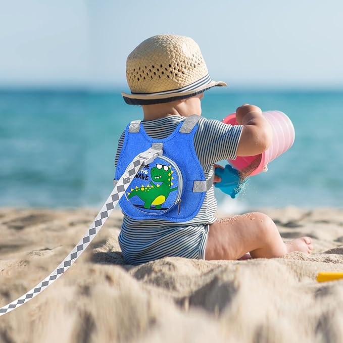 Accmor Toddler Safty Harness Leash + Reflective Anti Lost Wrist Link, Cute Dinosaur Kid Walking Harness with Leashes, Foldable Child Restraint Belt Pocket Tether Hold Baby Boy Close for Outdoor Travel