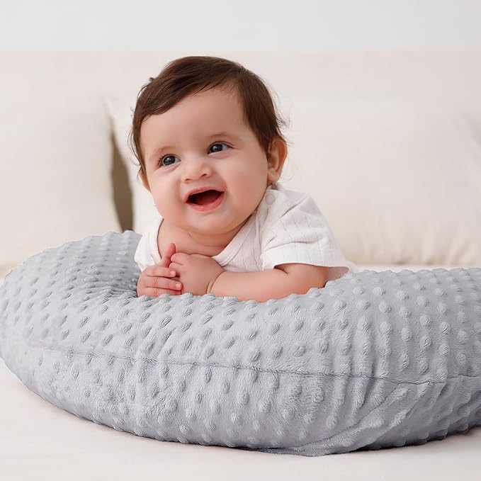 Baby Nursing Pillow and Body Positioner with Premium Slipcover for Breastfeeding for Baby Boys and Girls, Feeding Pillow with Breathable Comfortable Pillowcase (Gray)