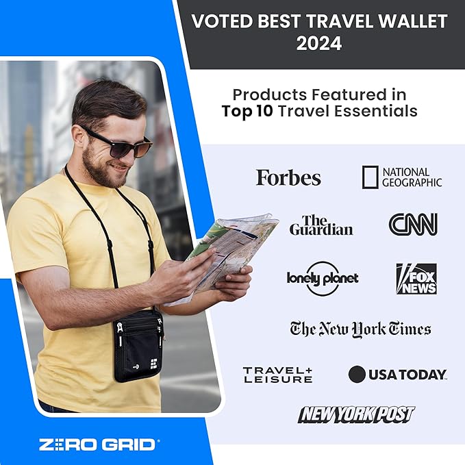 Neck Wallet for Travel & Passport Holder with RFID Blocking - Slim & Easy to Conceal Nylon Travel Pouch for men & women - Holds Phone, Cash, Cards, Keys - Sweat & Water Resistant - Large - Mocha