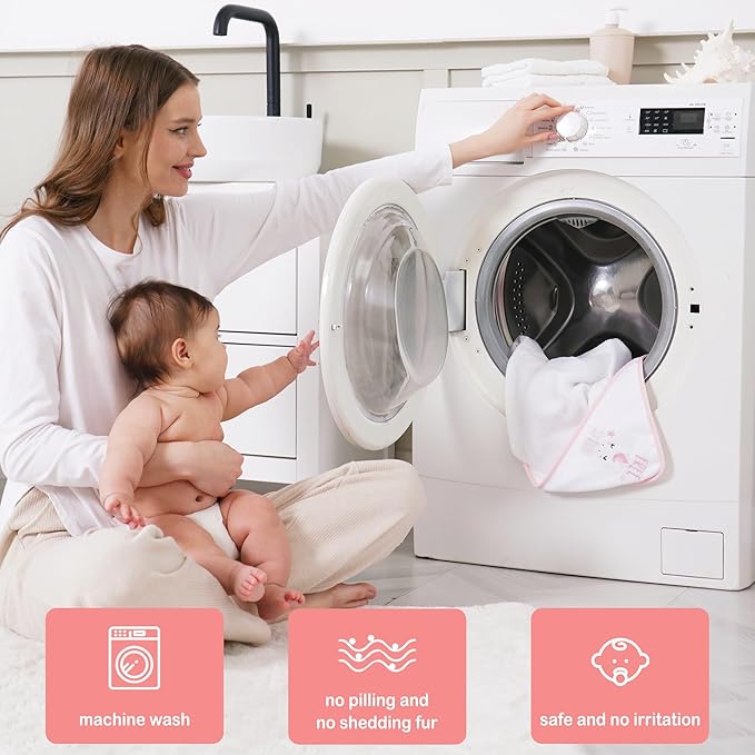 Viviland Baby Towels and Wash Cloths Set - Hooded Towels, Face Towels, Burp Cloths or Wipes - Absorbent Bath Towels - 6-Pack, Size 28 x 28 Inch (Pink Unicorn)