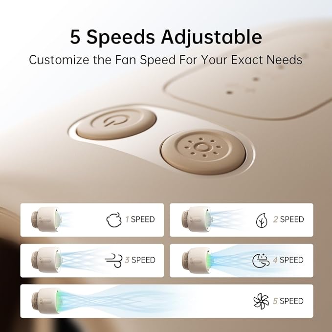 JISULIFE Stroller Fan Baby Large, Safe Bladeless for Crib, Desk, 4000mAh Battery Rechargeable Portable Cooling Fan with Air Turbo Tech, Night Light, Food-Grade Gift for Mom/Dad/Friend - Brown