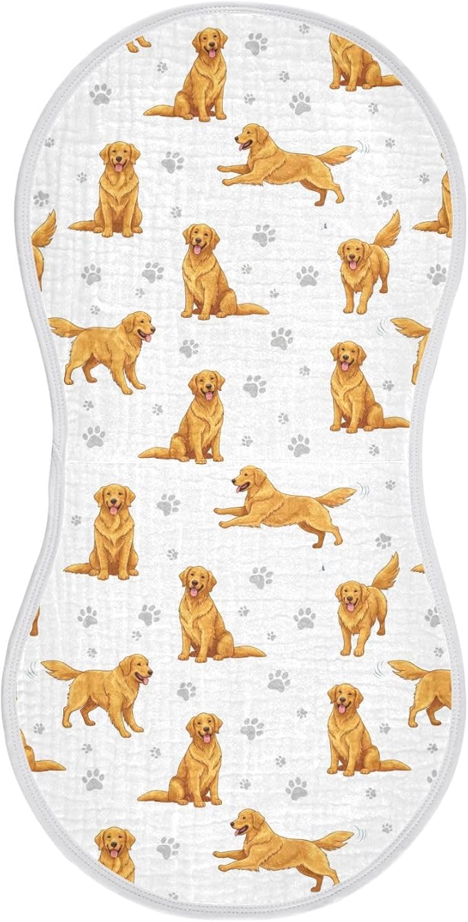 1 Pack Muslin Burp Cloths Golden Dogs Paw Prints White Cotton Baby Burp Cloths Absorbent Burping Cloth Soft Spit Up Rags for Newborn Boys Girls 22x11 Inch
