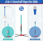 3-in-1 Baseball Set for Kids: Hanging Batting Tee + T Ball Stand Set Auto Ball Launcher for Toddlers & Youth Adjustable Height with 6 Balls 2 Bats Outdoor&Indoor Toys Sports Gifts for 3-12 Years Old