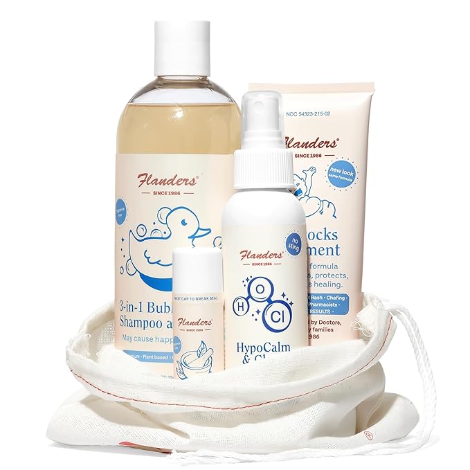Flanders Baby Gift Set - Includes Flanders Buttocks Ointment, Healing Balm Stick, 3-in-1 Bubble Bath Shampoo & Wash, Gift Bag with Drawstring