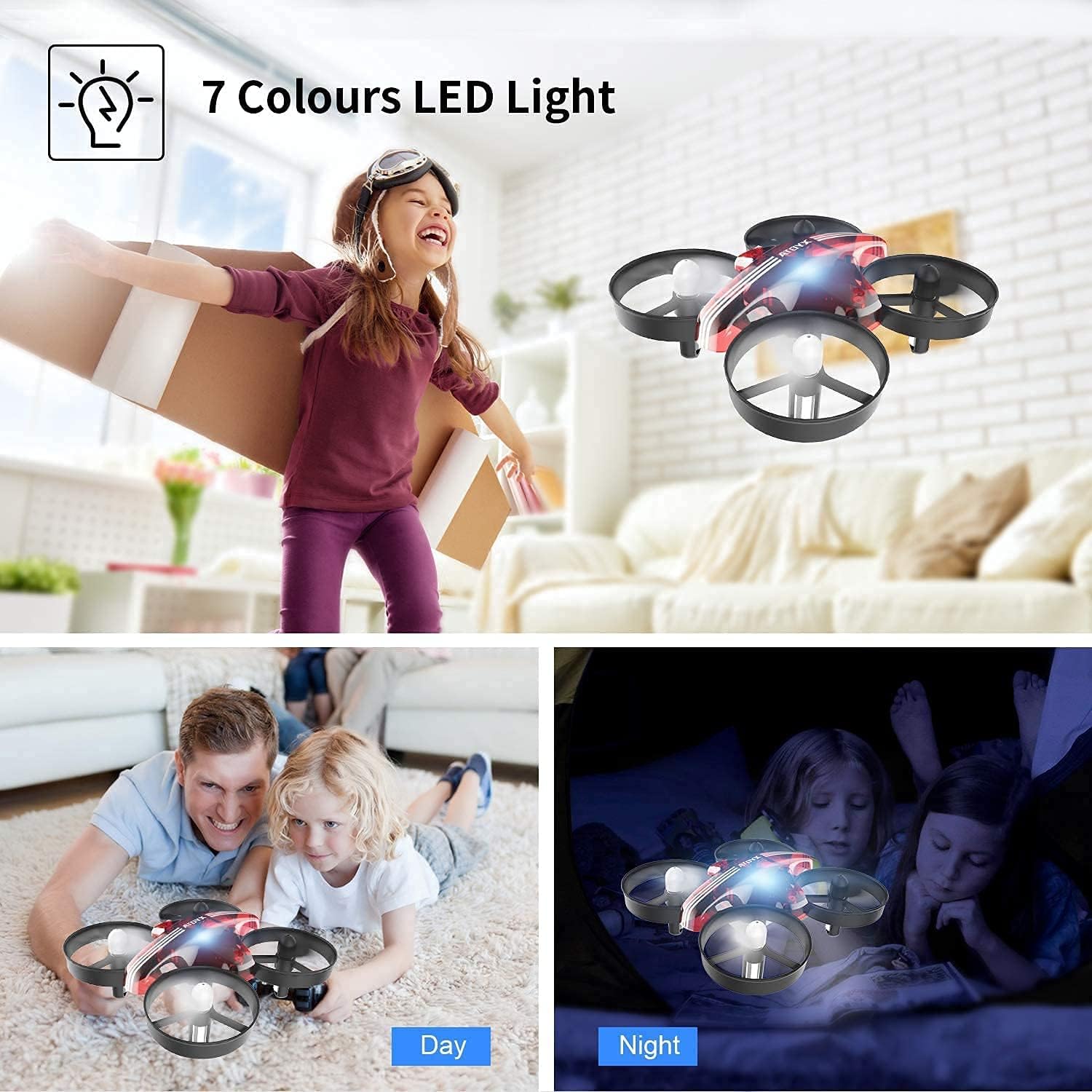 Mini Drone for Kids & Beginners, Indoor Portable Hand Operated/RC Nano Helicopter Quadcopter with Auto Hovering, Headless Mode & Remote Control, Children's Day Gift for Boys and Girls -Red.4-blade design delivers greater stability and increased thrust.