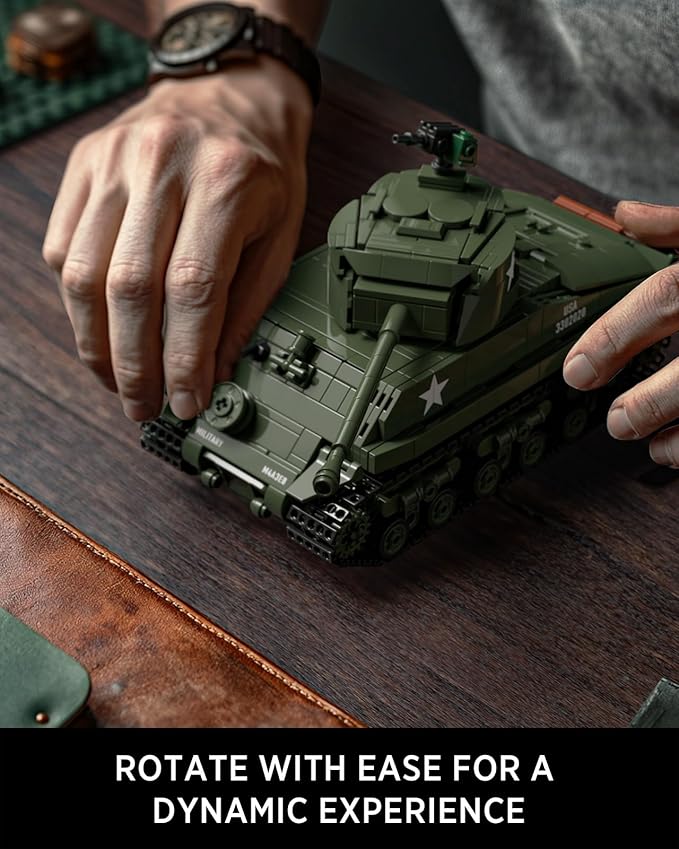 Nifeliz Sherman Military Tank Building Set for Adults, Collectible WW2 Military Model Toy to Build and Display, M4 Medium Vehicle for Army Enthusiasts (860 PCS, NF10313)