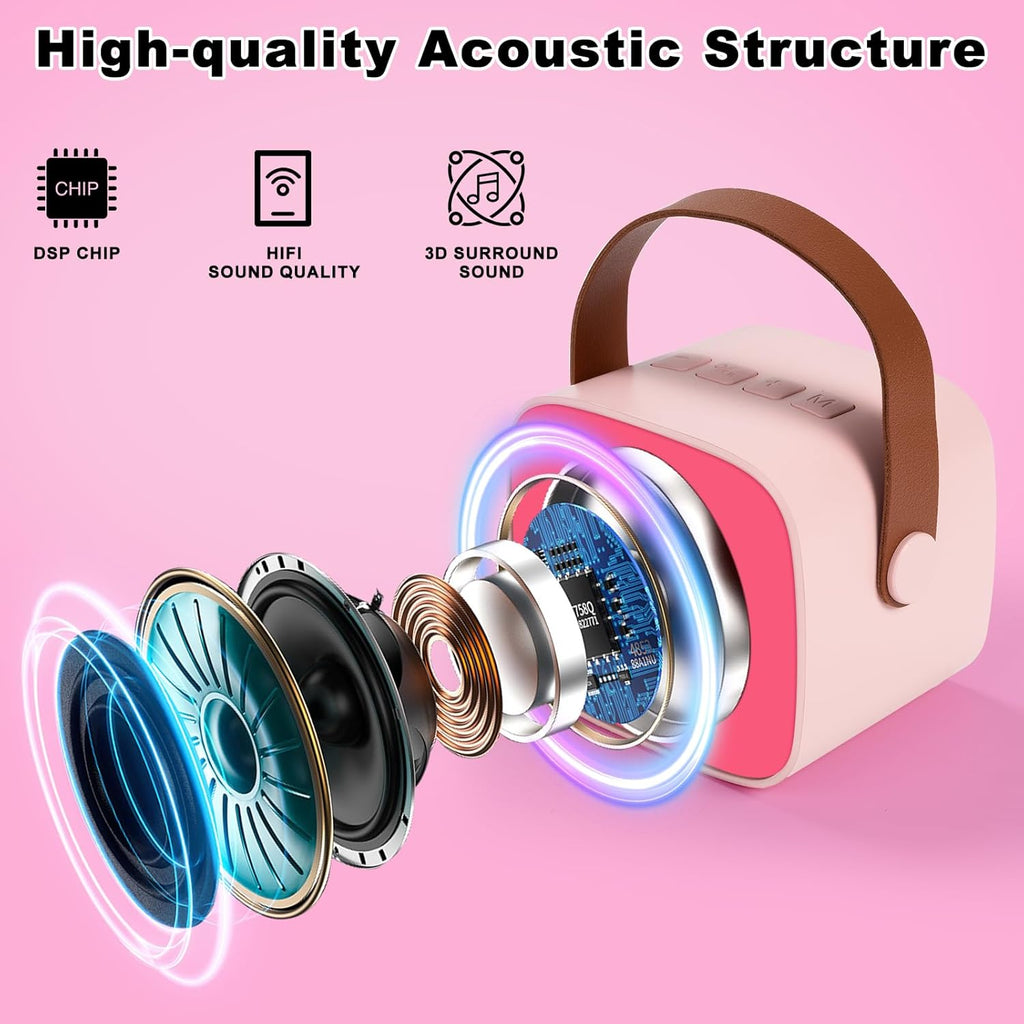 Mini Karaoke Machine for Kids Adults,with 2 Wireless Microphones & Light- Bluetooth Portable Speaker Birthday Gifts for Girls 3-12 Years Old Toddler Toys