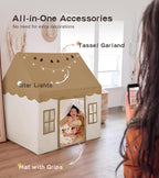 Play Tent with Mat, Star Light Large Kids Playhouse with Windows Easy to Wash, Indoor and Outdoor Play Tents for Kids, Little Dove Toys for Girls, Boys, 47x40x52 (Brown Playhouse, Large Size)