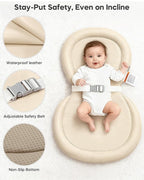Baby Changing Pad with Waterproof & Wipe-Clean, Non-Slip Foldable PU Diaper Changing Pad, Adjustable Safety Belt, Changing Pad for Dresser, Changing Table,24"X16",Beige