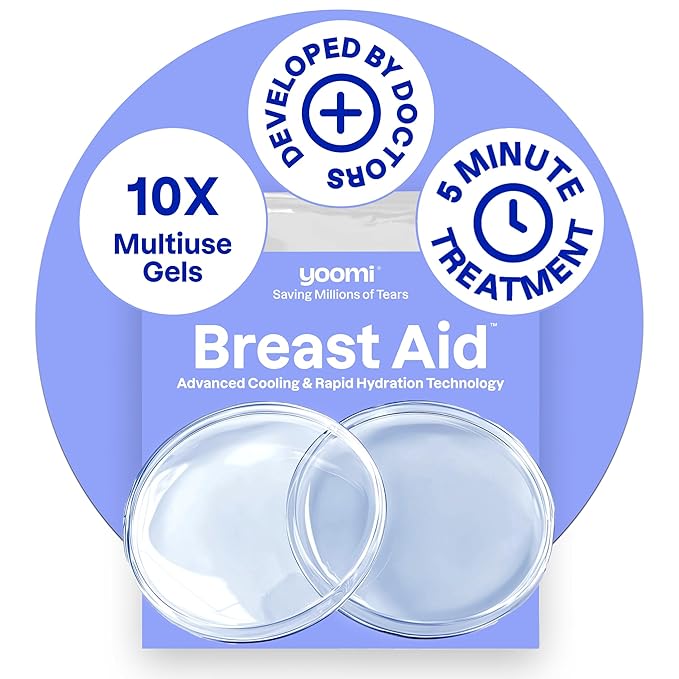 Breast Aid™ Soothing Cryogel Pads for Sore Cracked Nipples with HOCl, 10x Multiuse, Advanced Cooling Tech for Instant Relief & Repair, Rapid Hydration for Lasting Comfort for Breast Feeding Moms