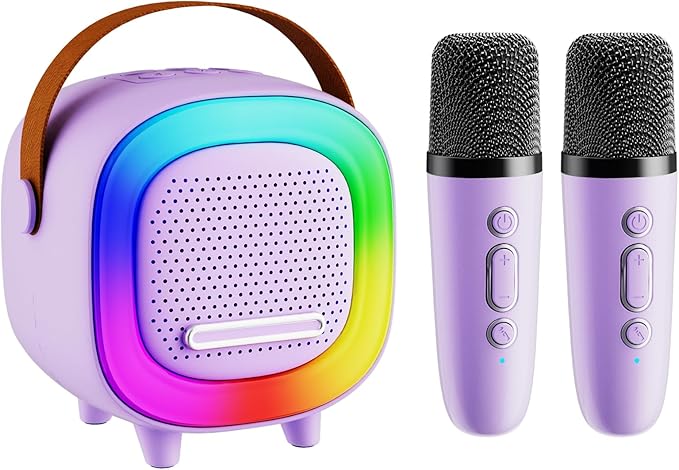 Mini Karaoke Machine Speaker for Kids Adults, Portable Bluetooth with 2 Wireless Microphones, Children's Day Birthday Gift Ideas for Toys for Teens Boys and Girls Aged 4, 5, 6, 7, 8, 9, 10, 11, 12+