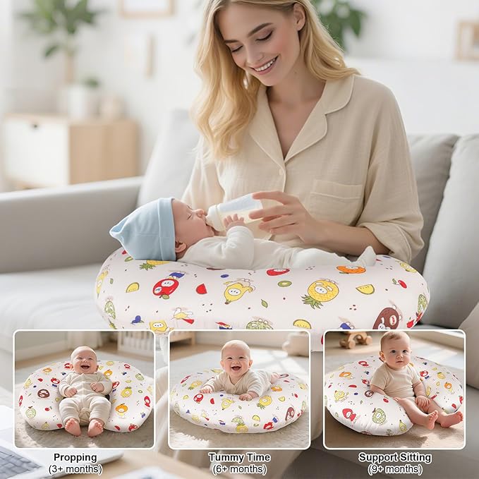 Nursing Pillow, Breastfeeding Pillow with Removable Cotton Cover, Baby Feeding Pillow for Mom Easier Breast Feeding and Bottle Feeding, Breastfeeding Support Cushion for Newborn (Fruit)