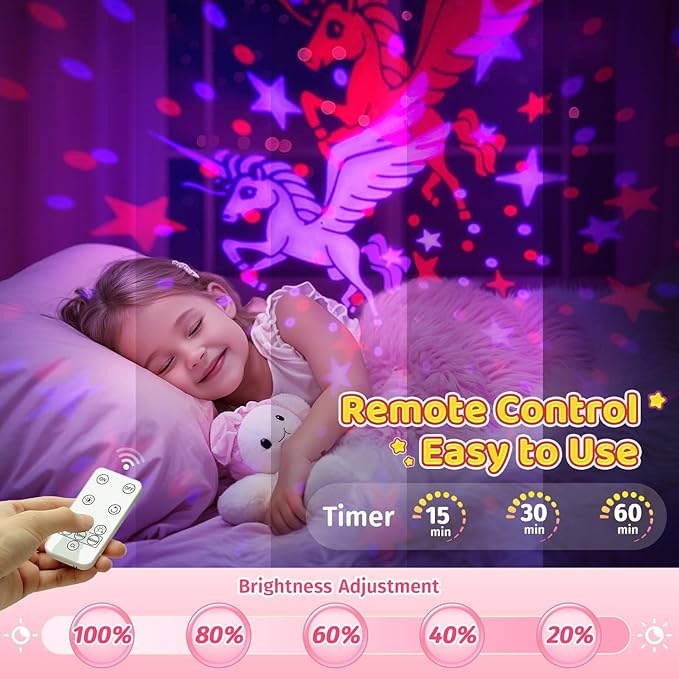 Girls Toys, 【6 Slides+96 Projections】Unicorn Night Light Projector,【Unicorn+Mermaid+Princess】Girls Toys 0-14,Star&Moon Projector for 3 Year Old Girl Gifts, Birthday Gifts,Juguetes para Niñas,Baby Gift
