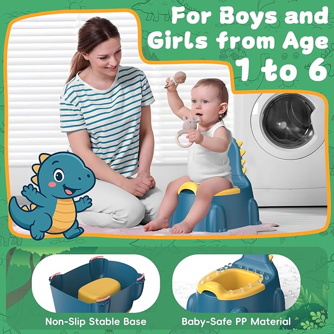Potty Training Toilet Toddler Potty Chair Kids Boys Girls Dinosaur Animal Comfortable Potties Training Seat for Childrens Ages 1-3 Portable Baby Toilets with Lid Back Easy to Clean Potty Trainer,Blue