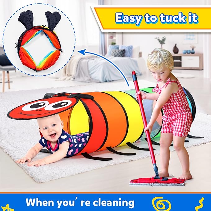 Moncoland Kids Play Tunnel for Toddlers, 6-ft Colorful Pop Up Crawl Through Tunnel Play Tent for Baby or Dog Cat, Collapsible Gift for Boy Girl Games Indoor Outdoor Toys