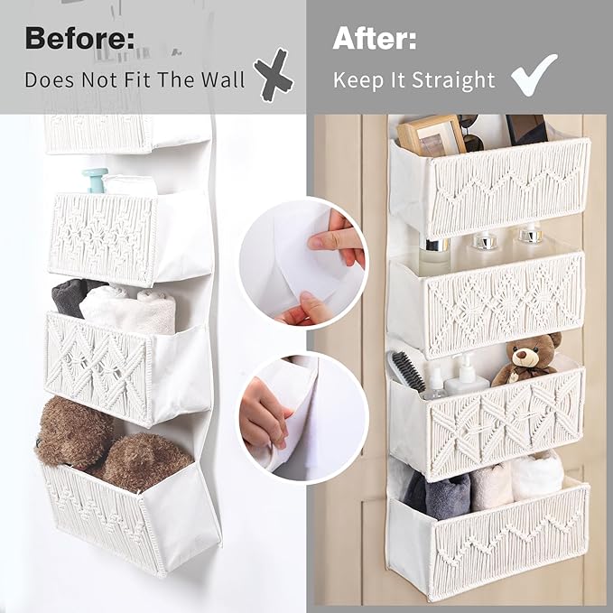 ANTIS'S HOME Nursery Over The Door Organizer Boho Decor Nursery Storage with 4 Large Woven Pockets, Macrame Nursery Organizers and Toys Storage, Behind Door for Bathroom, Bedroom