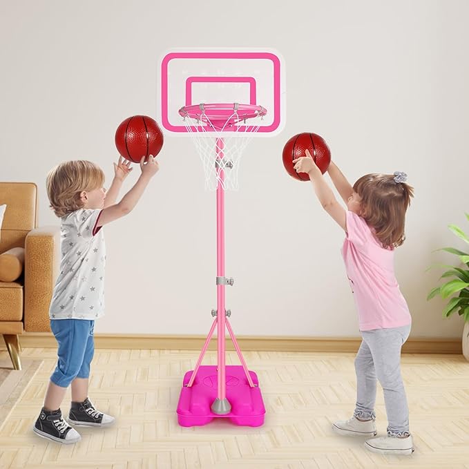 Tsomtto Toddler Basketball Hoop for Girls Pink Goals Adjustable Height 2.9ft-6.2ft Portable Kids Indoor Outdoor Play Outside Backyard Toys 3 4 5 6 Year Old Girl Birthday Gift